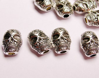 Skull Silver color beads hypoallergenic- 24 pcs - drill top to bottom - ZAS 24