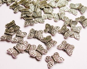 Silver color beads hypoallergenic- 50 pcs - butterfly silver beads - ZAS38