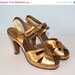 20% OFF SALE 1940s Pumps // Vintage Gold PLATFORM Peep Toe Pumps // Made In Hollywood // Size 8 1/2