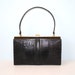 1950s Handbag // Vintage Reptile Lizard Black Box Purse