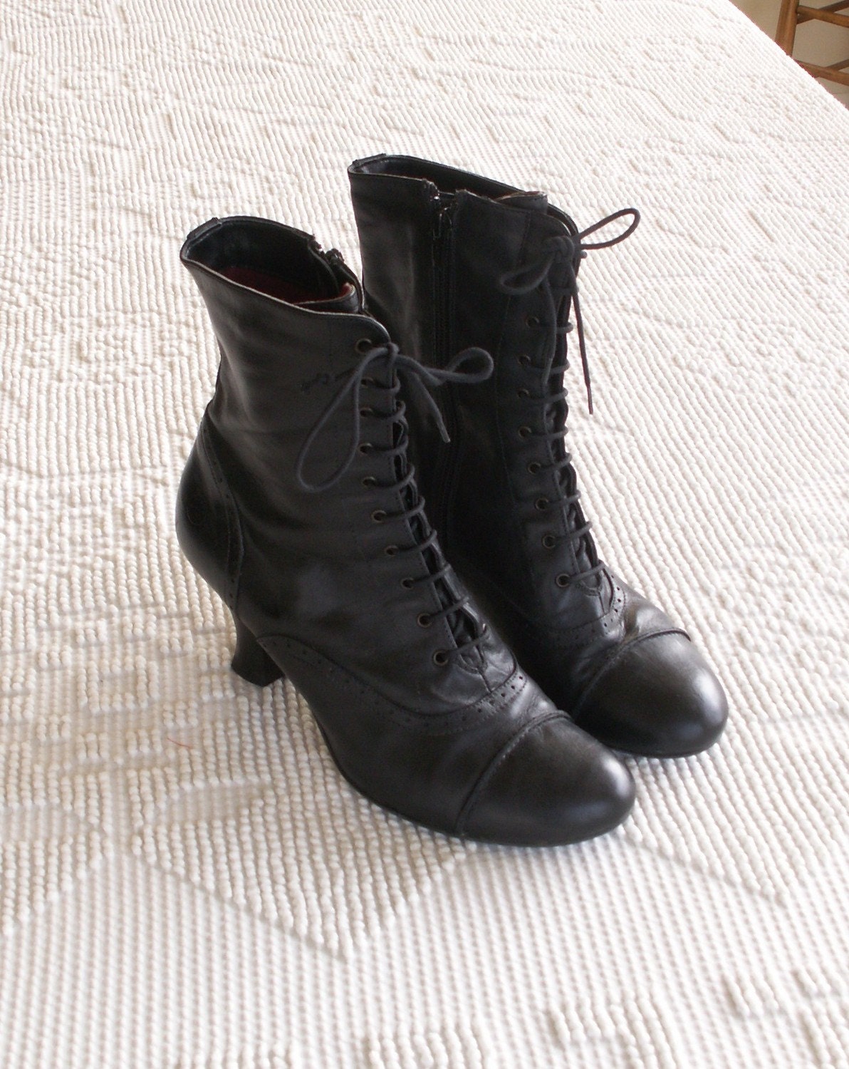 Vintage Victorian Black Leather Granny Boots by BRONX Made in