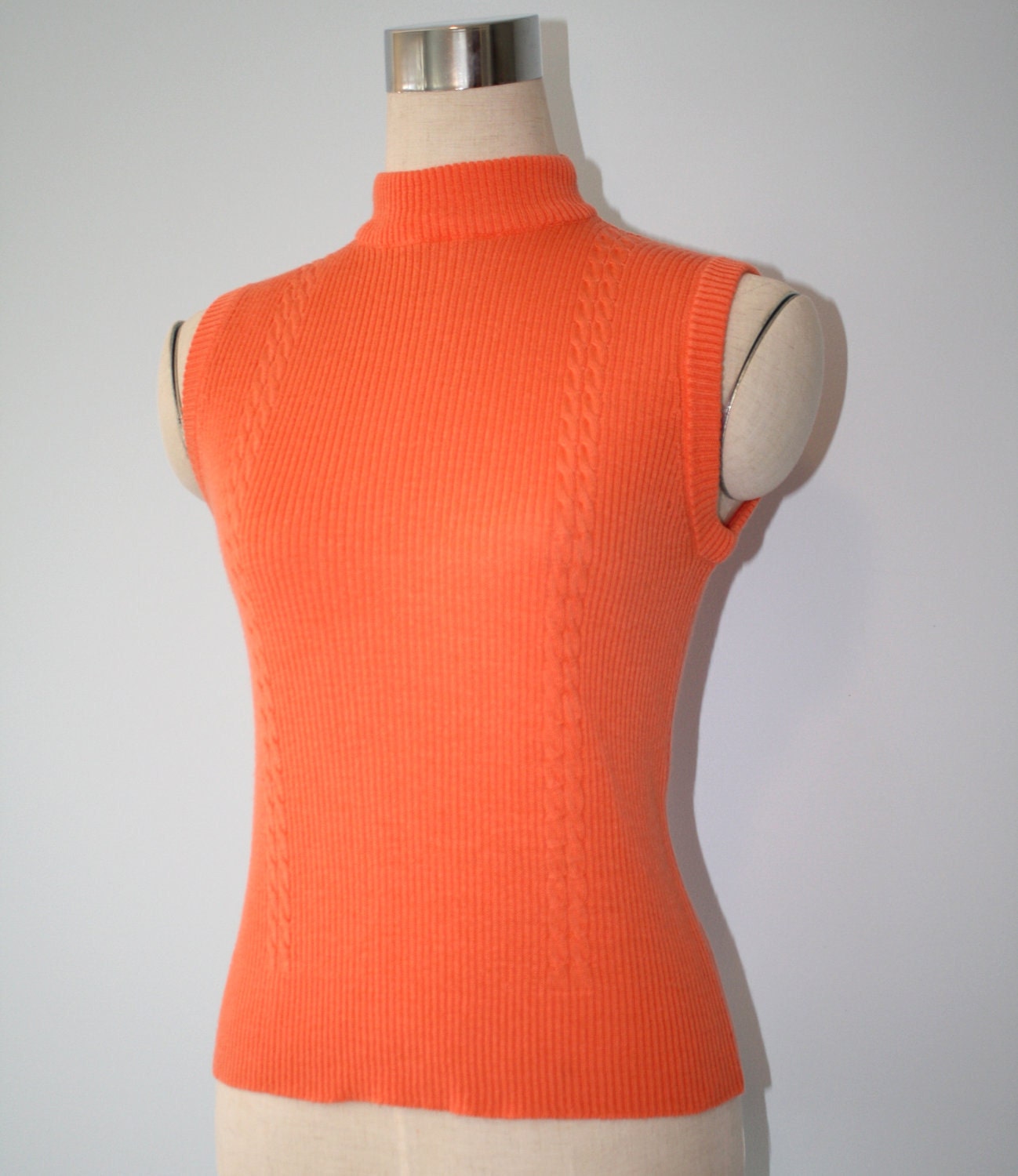 1960s Sweater // Vintage Orange Sleeveless Turtleneck Sweater