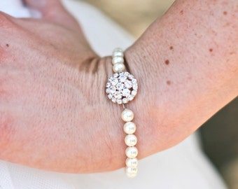 ivory swarovski pearl and crystal Bracelet Statement Bridal Bracelet Bridal Cuff Wedding Rhinestone Bracelet swarovski pearl BRITNEY