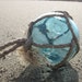 Japanese Glass Fishing Float - Grapefruit Size, Teal Blue, Original Net, Bubbles