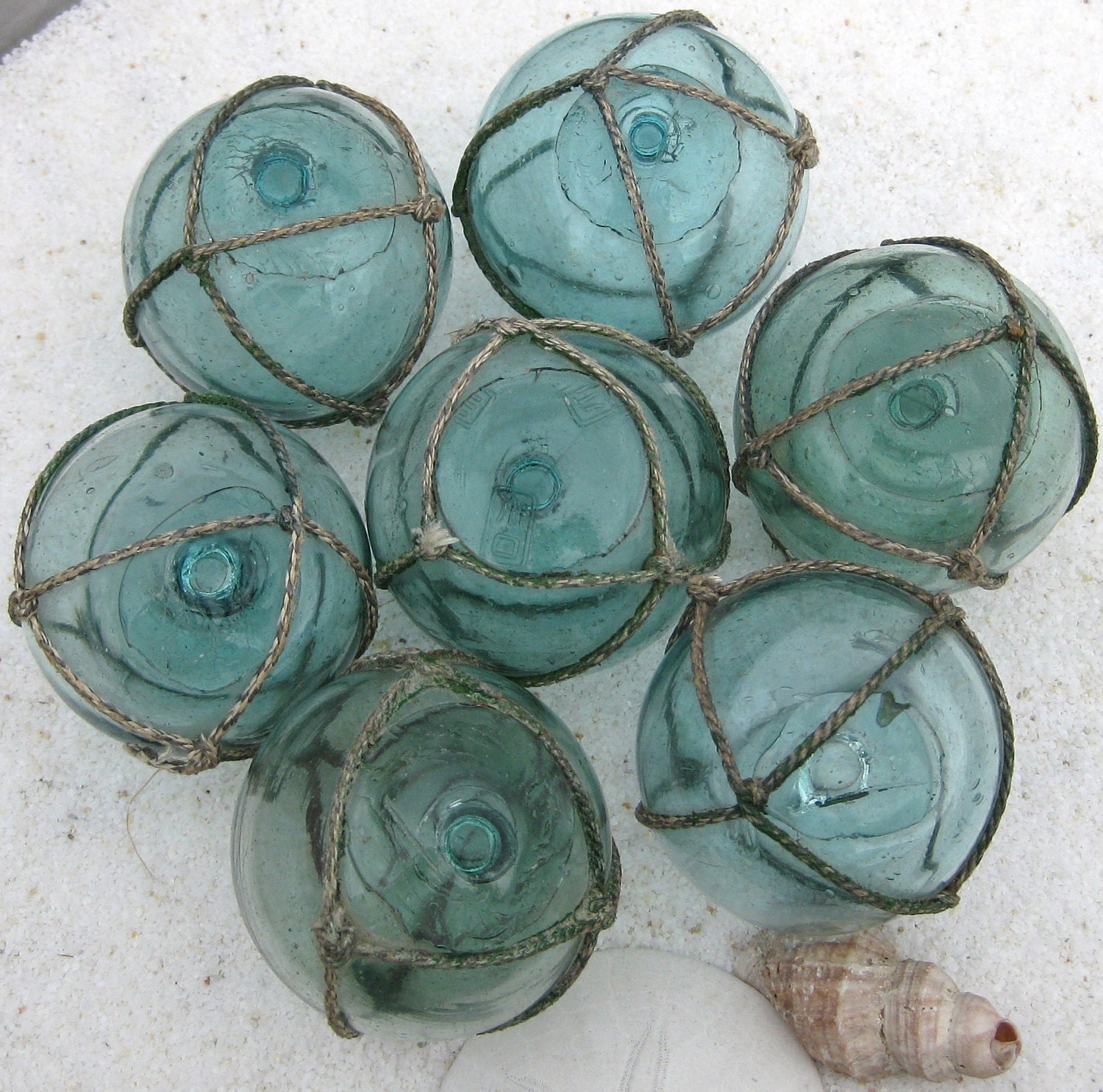 Japanese Glass Fishing Floats Collection of 7 Golfball