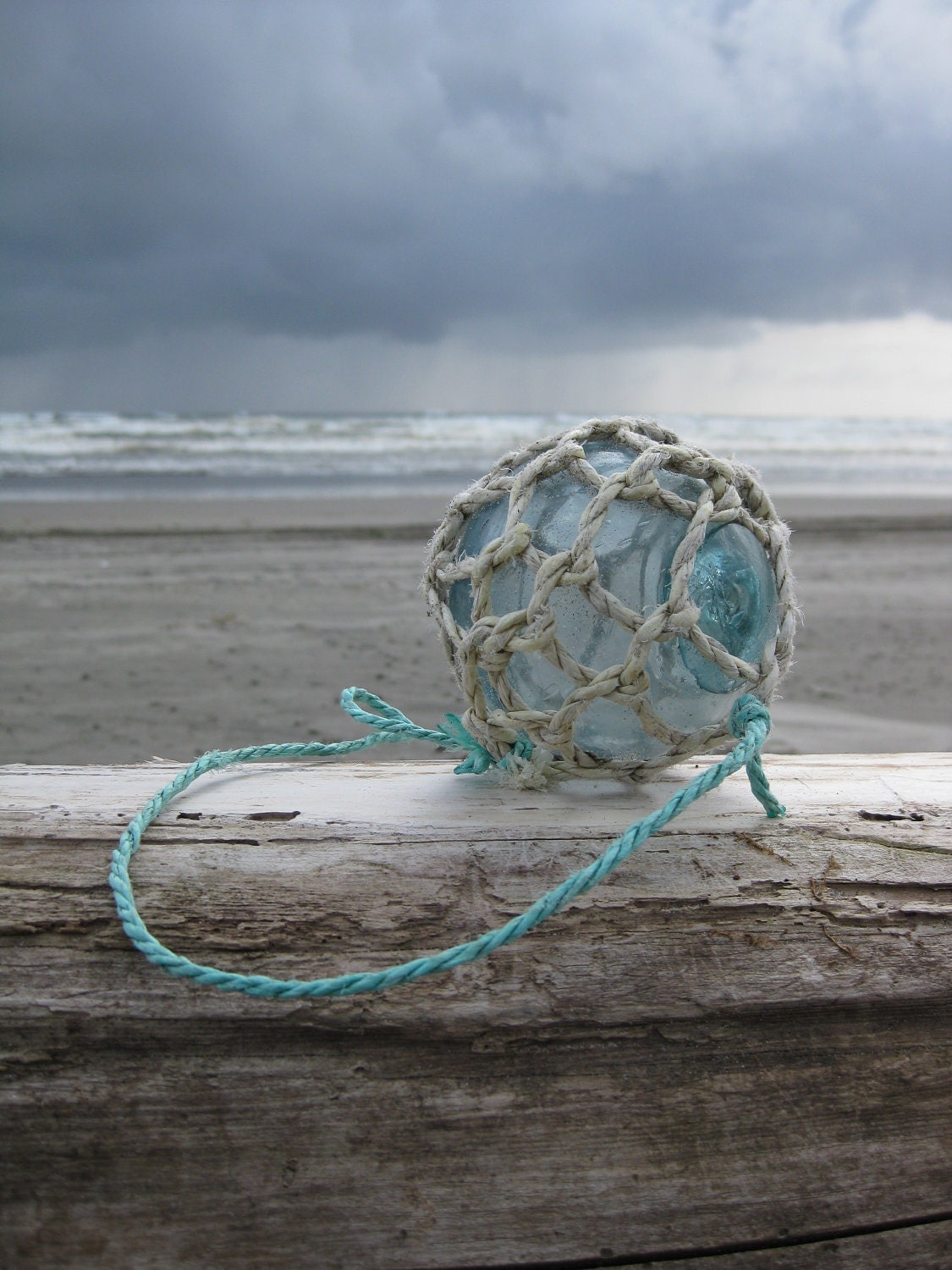 Japanese Glass Fishing Float Original Net Baseball Size