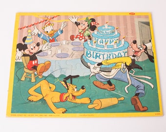 Lot of 3 Vintage 60s Walt Disney Character Inlaid Tray Puzzles, Mickey Mouse Cartoon Illustration, Educational Toy