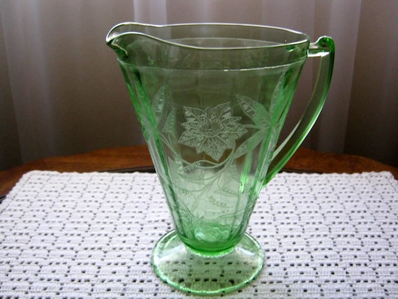 Vintage Green Depression Glass Jeannette Glass Floral 1421