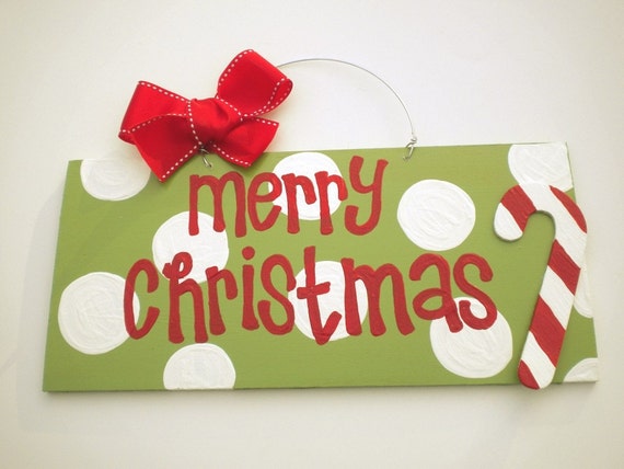 Merry Christmas Candy Cane Polka Dot Sign Christmas