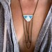 Triangle Beadwork and Webbed Chains Necklace. Baby Turquoise Blue.