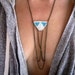 SALE - LAST ONE - Triangle Beadwork and Webbed Chains Necklace. Baby Turquoise Blue.