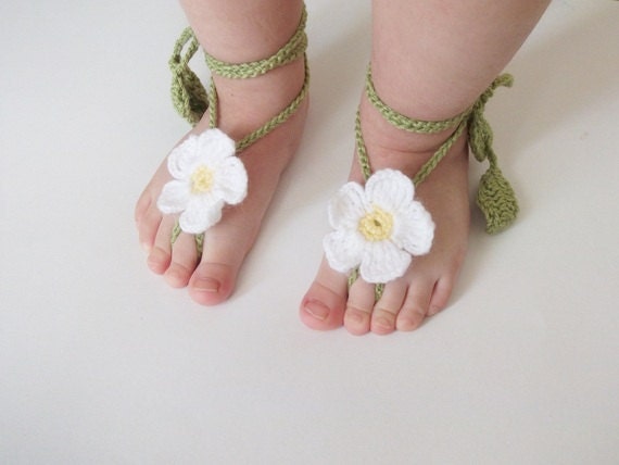 Daisy Baby Lace Sandals-Crochet Baby Barefoot Sandals-Beach Anklet ...