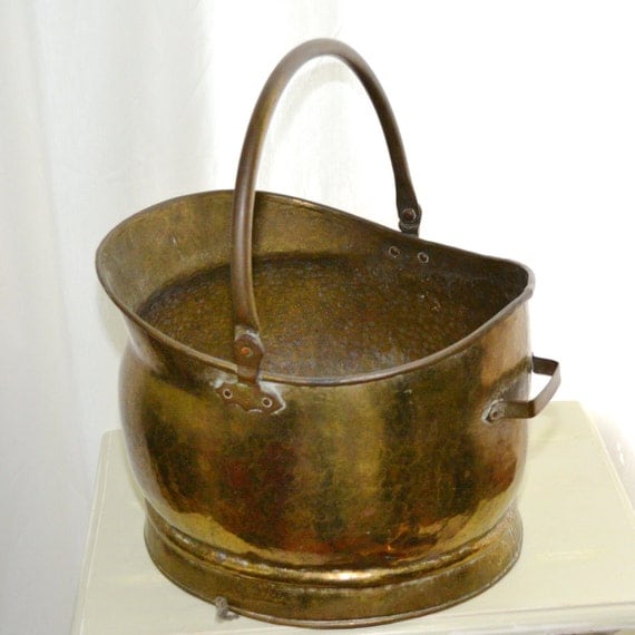 Large Solid Brass Coal Shuttle Bucket Great by justbecauseshecan