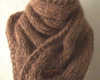 Chunky Scarf Winter Cowl Light Brown Extra Thick Cabled Long