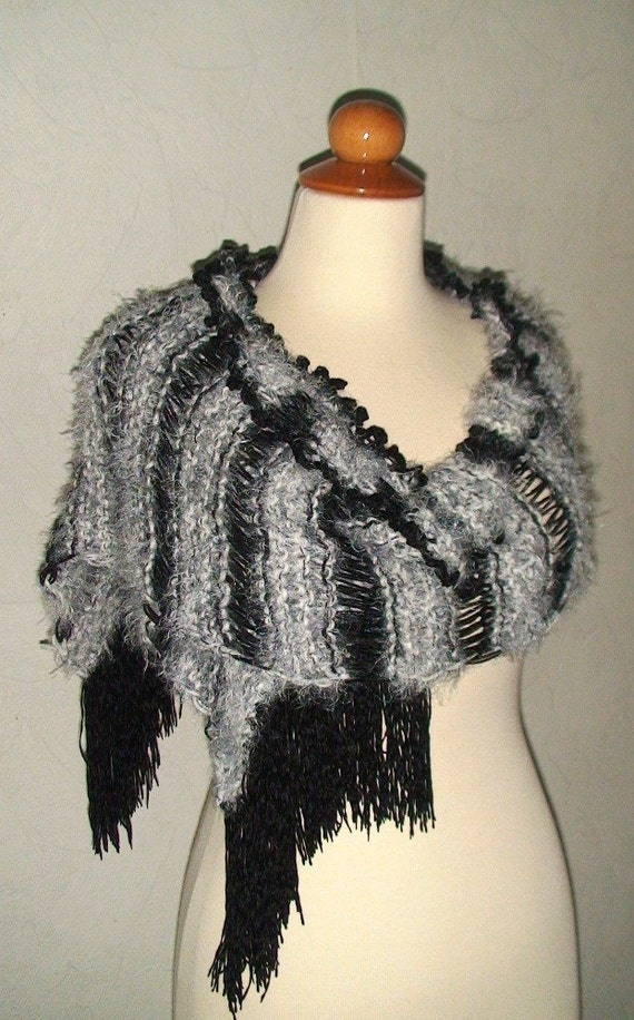 Shawl/ Scarf Black and White Luxury With Rich Fringes Special