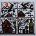 Completed Prairie Schooler Halloween Cross Stitch Sampler - CATS, BATS, & WITCHES