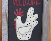 Tole Painting Pattern, Welcome Chicken, Instructional Painting Pattern, Folk Art Chicken, White Chicken with Black Dots Welcome Sign, DIY