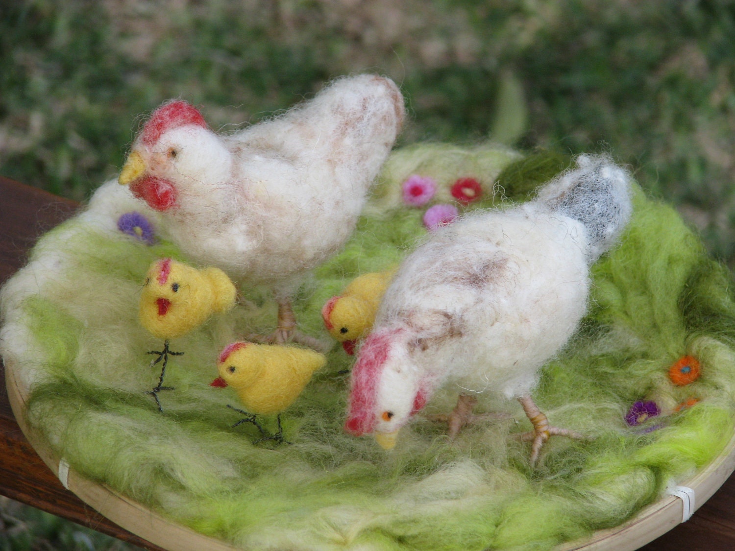 Needle felted chicken's with chicks spring home