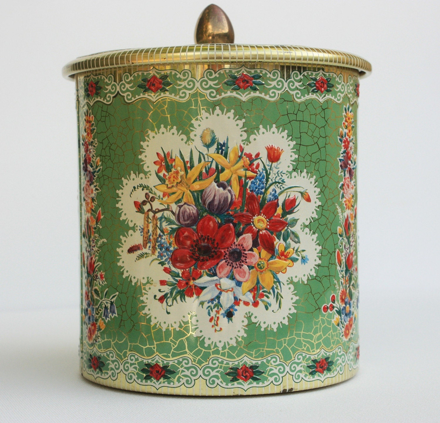 Vintage Floral Tin Canister with Lid Daher