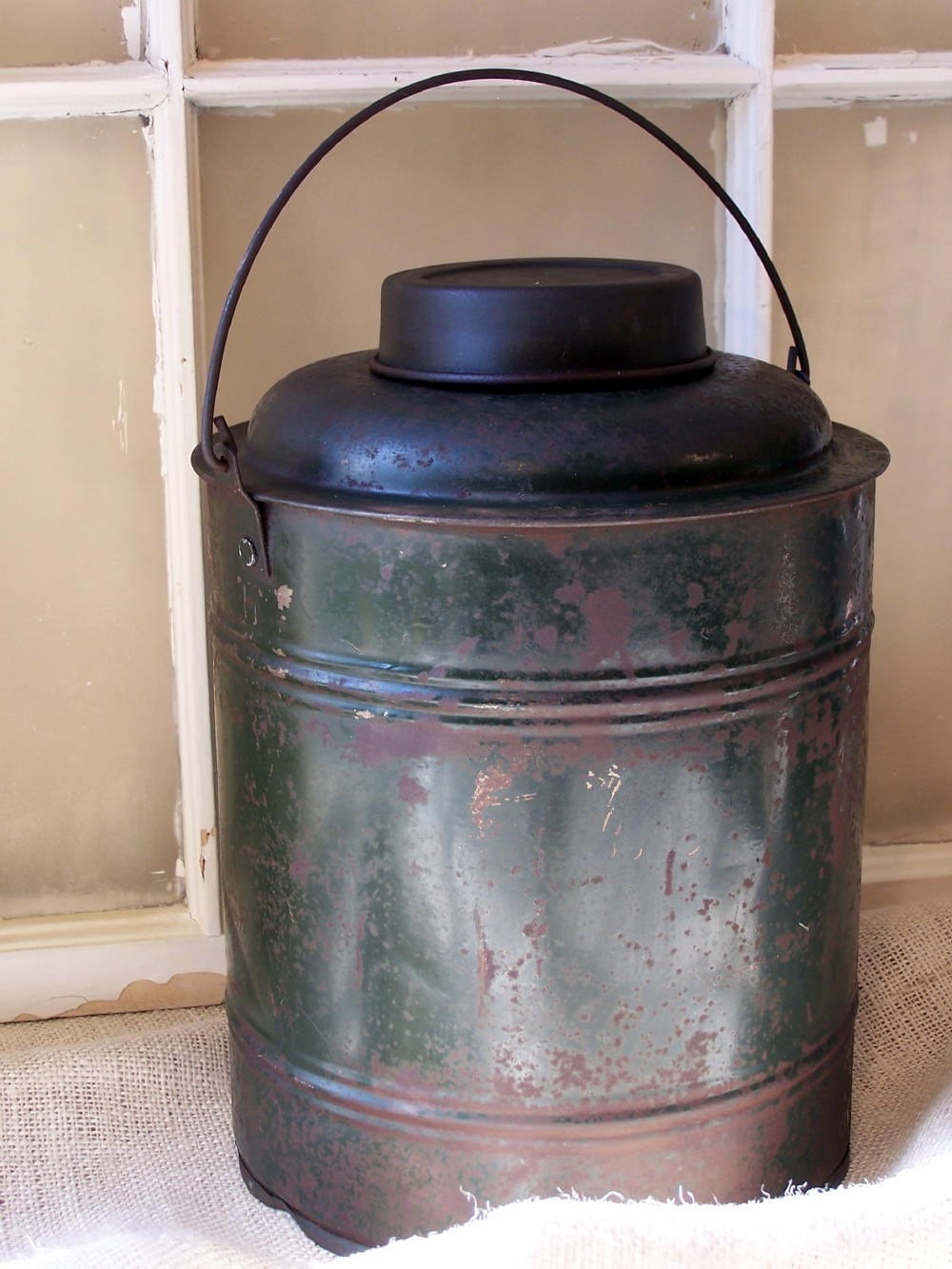 Vintage Farm Glass Lined Metal Water Jug Spring Sale