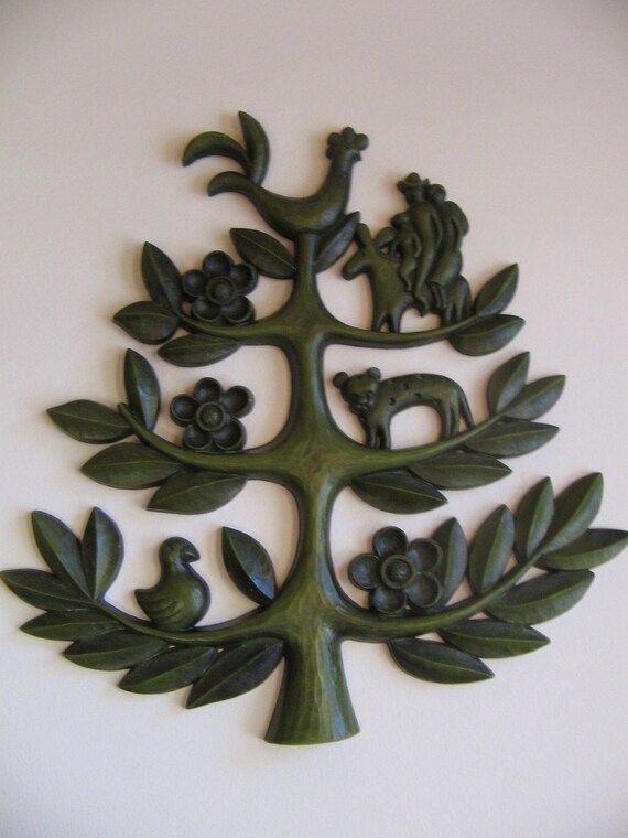 Vintage Tree of Life Folk Art Wall Hanging Homco 1963