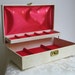 Vintage Jewelry Box Mid Century Large Leather Leatherette Cream Red Gold Lock Key BEAUTIFUL, Fleur de Lis