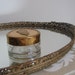 Vintage Glass Metal Cream Perfume Jar Gold Peach, Art Deco Hollywood Regency