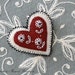 Beaded Embroidered Felt Heart Brooch Lapel Pin - Mother's Day - Valentines - Handmade - Dark Red Cranberry - Creamy White - Black Beads