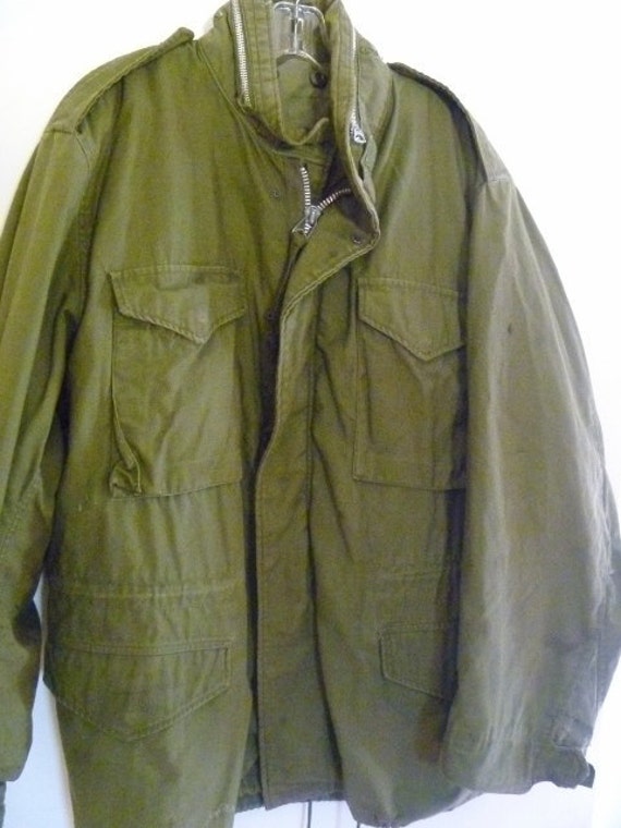 Vintage Army Olive Drab M-65 Field Jacket with Zip Collar and