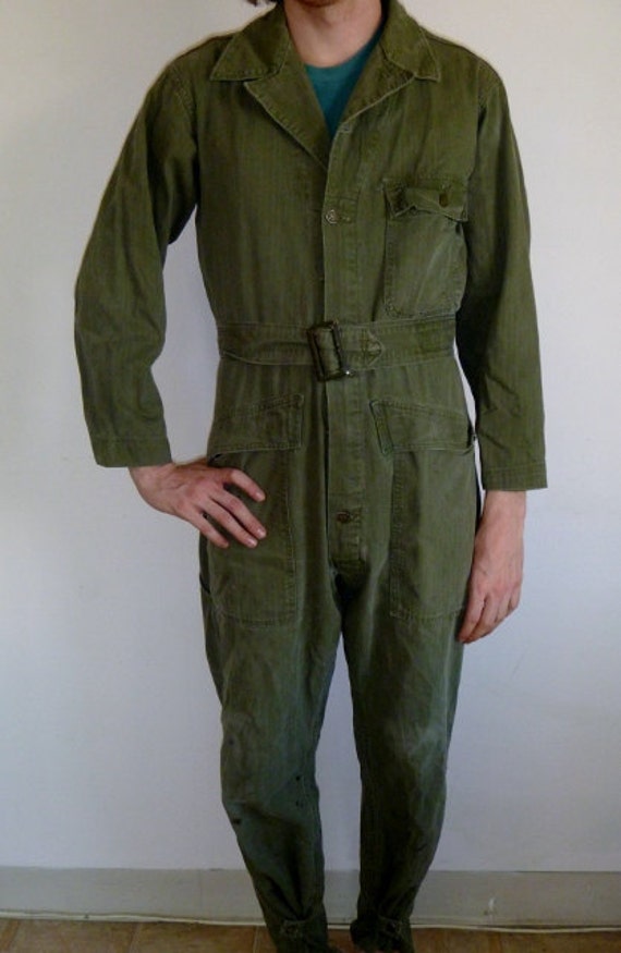 Vintage Army Jumpsuit Men's Overalls Olive Green