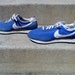 Vintage Nike Waffle Racers Blue with White Swoosh Running Shoes Mens Size 10 1/2