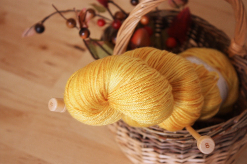 Hand Dyed Yarn / Sunshine Yellow Silk Merino Wool Yarn