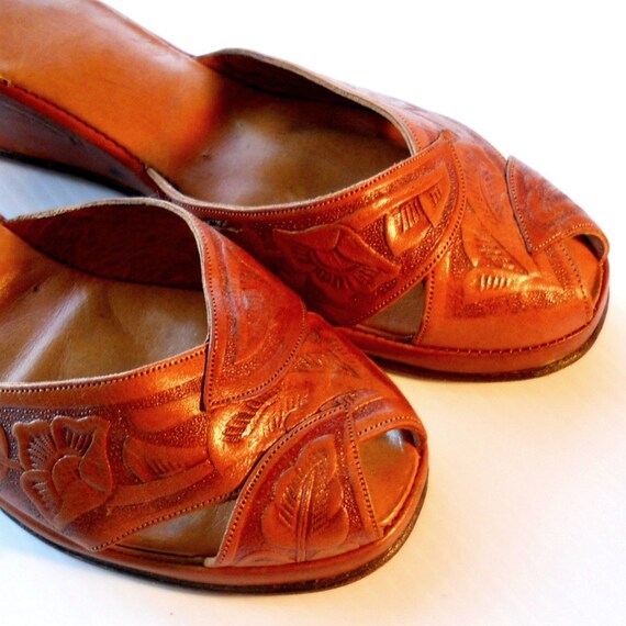 mexican tooled leather sandals