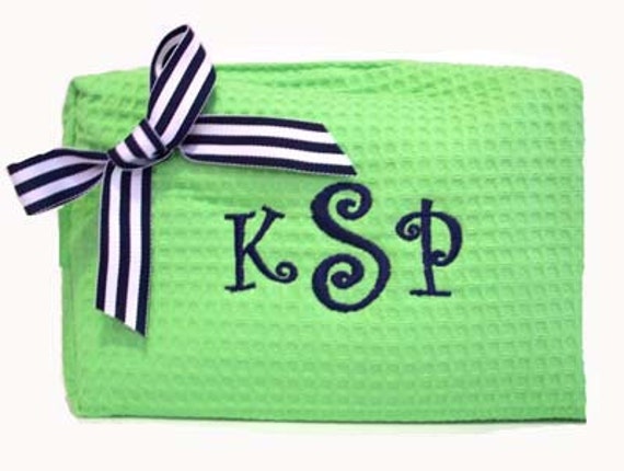 Waffle Weave Monogrammed Cosmetic Bag - Personalized Makeup Bag  Design Your Own