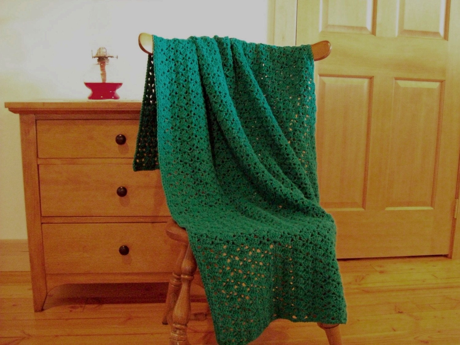 Emerald Green Hand Crocheted Blanket Throw Afghan 55x40