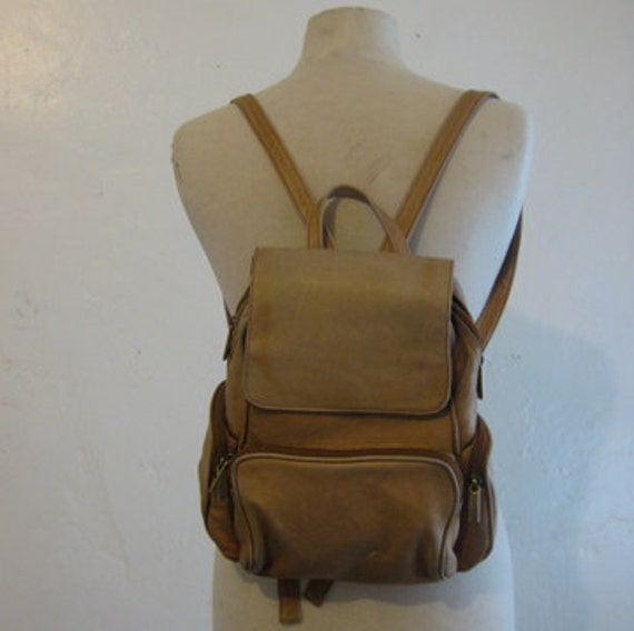 vintage light tan distressed leather backpack by roseabove on Etsy