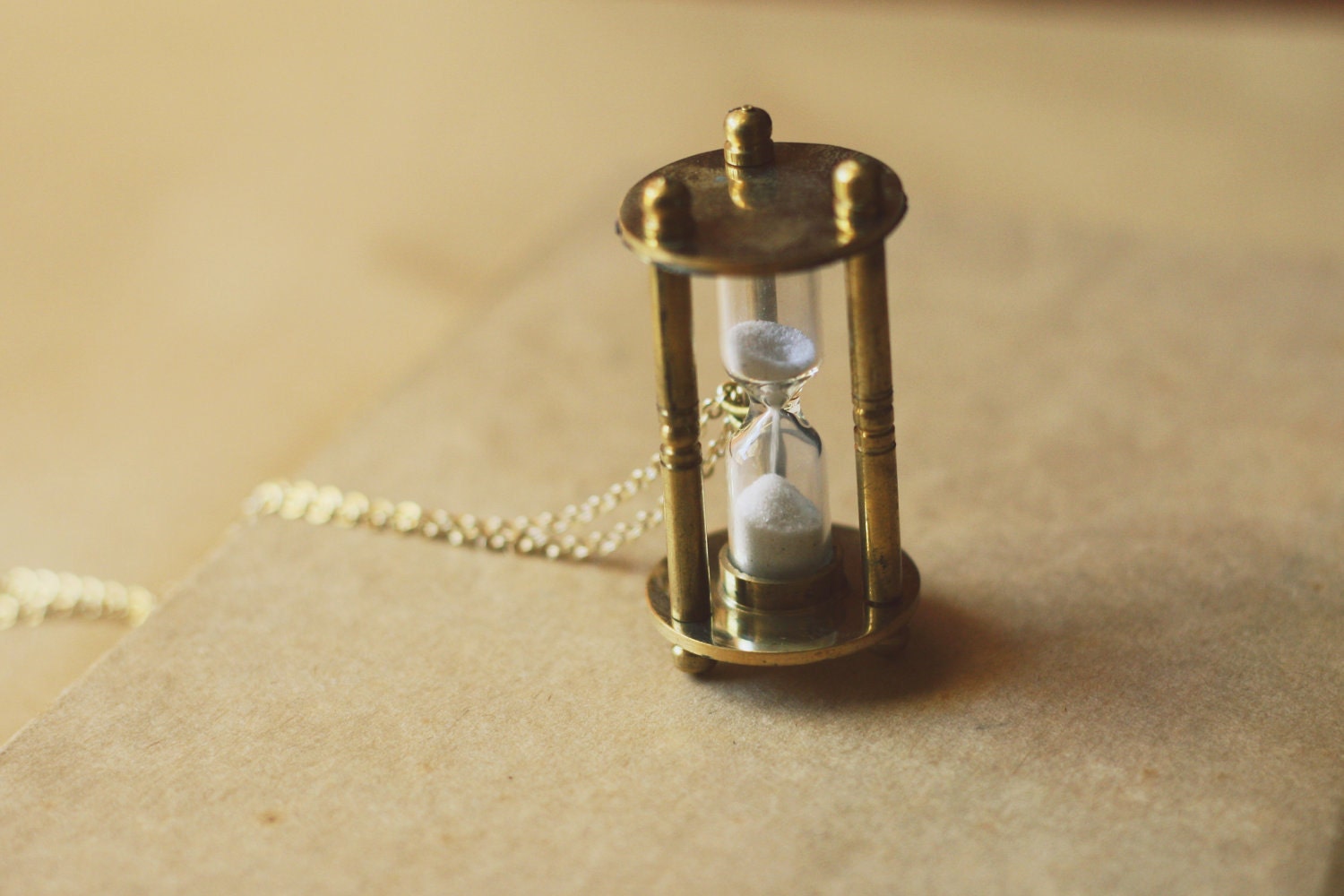 hour glass necklace. sand timer necklace. 16k gold plated