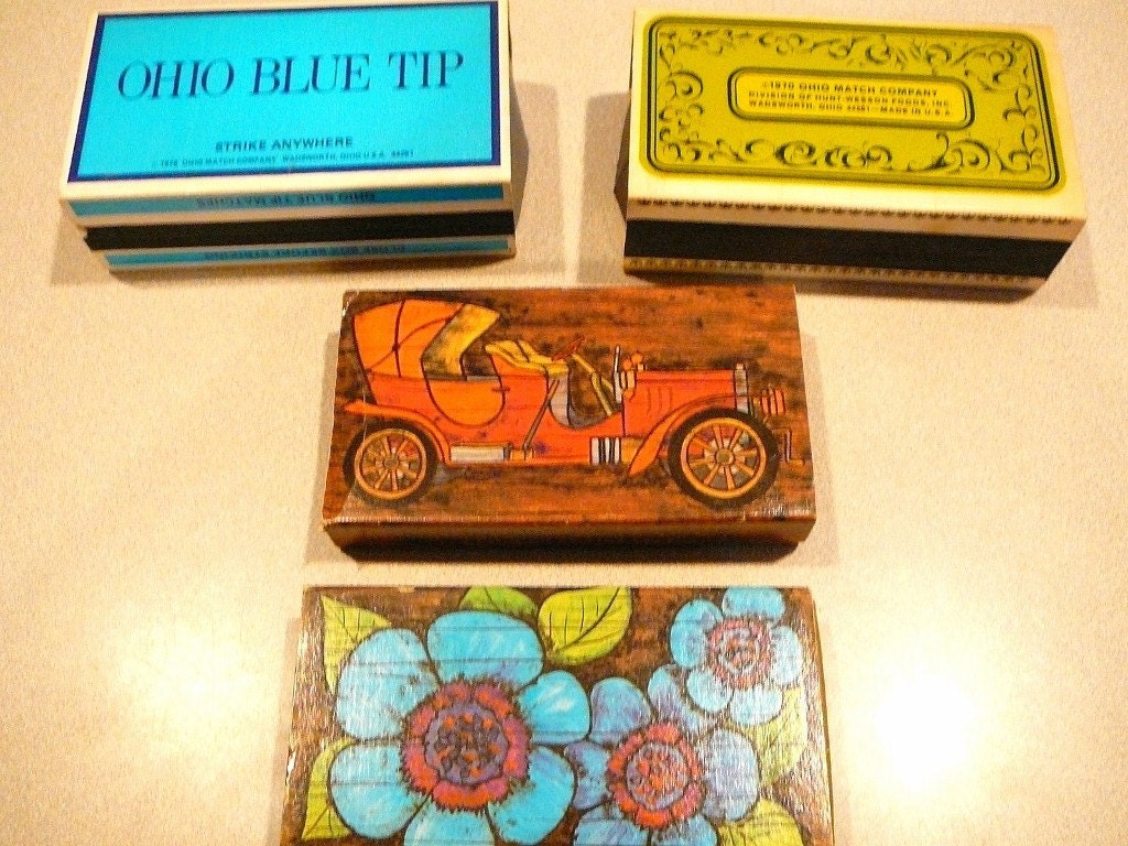 Vintage Ohio Blue Tip Match Co. Wood Matches 4 Large Matchbox