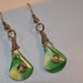 FREE SHIPPING Triangular / Green Shades / Yellow white Glass Hypoallergenic Brass wire wrapped Dangling