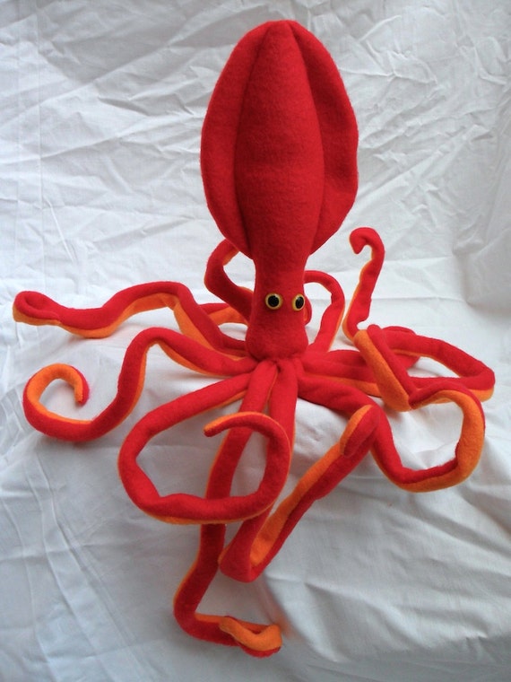 Handmade Plush Red Squid by hemlockemporium on Etsy