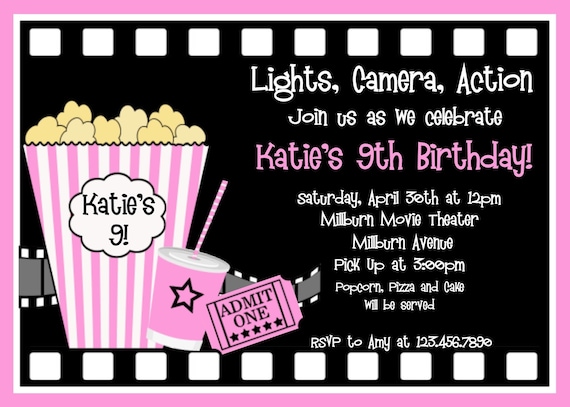 card birthday wording invitation of TheTrendyButterfly Movie Birthday Invitations Movie by Night