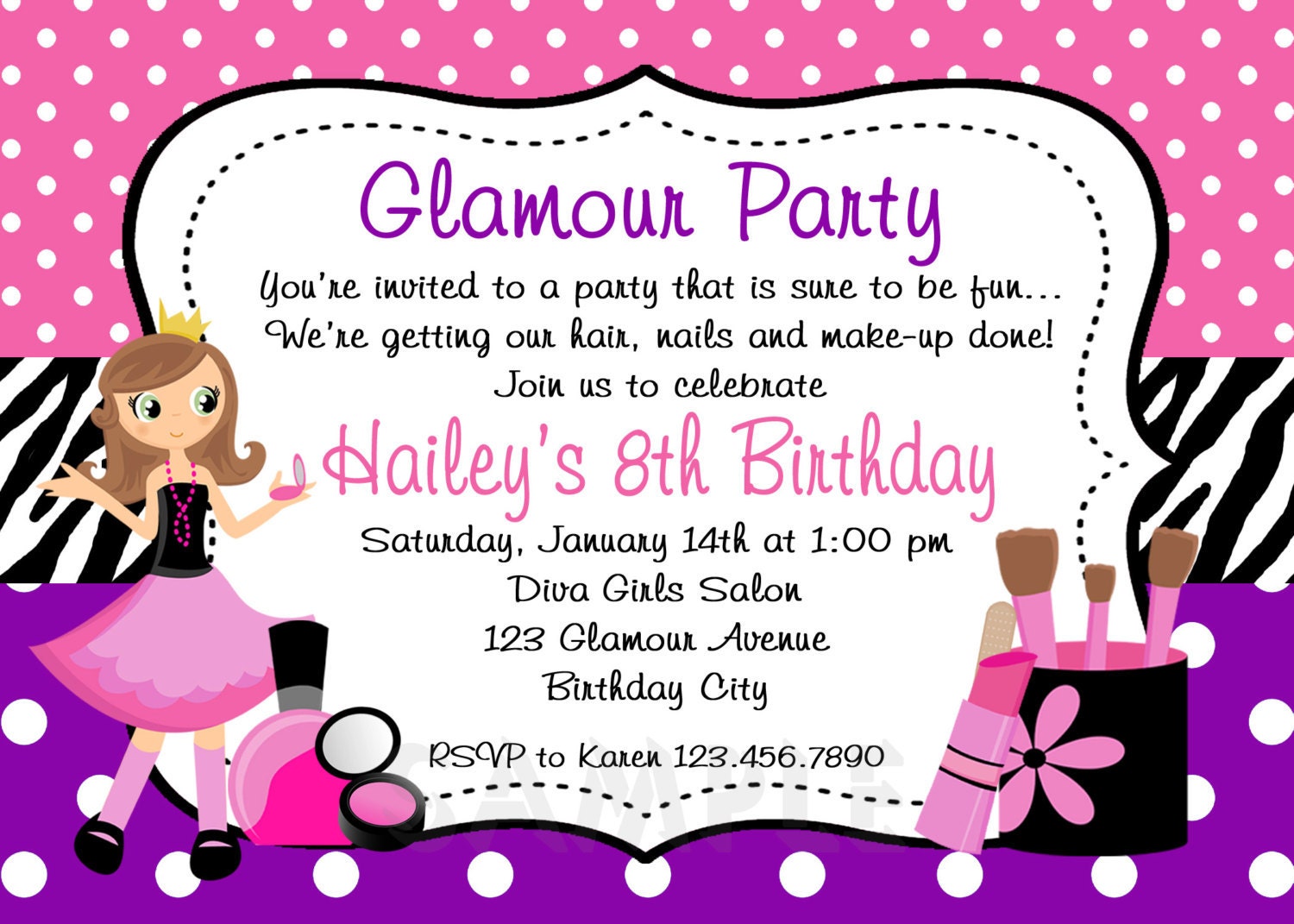Glamour Girl Birthday Invitation Glamour Girl Birthday Party