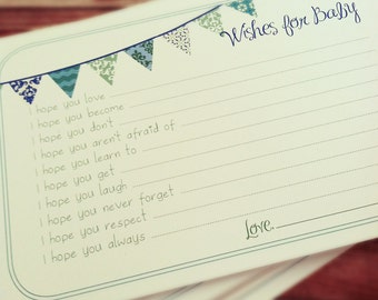 Wishes for Baby Boy Cards - Unique Baby Shower Activity Game or Memory Book Idea - Blue and Green