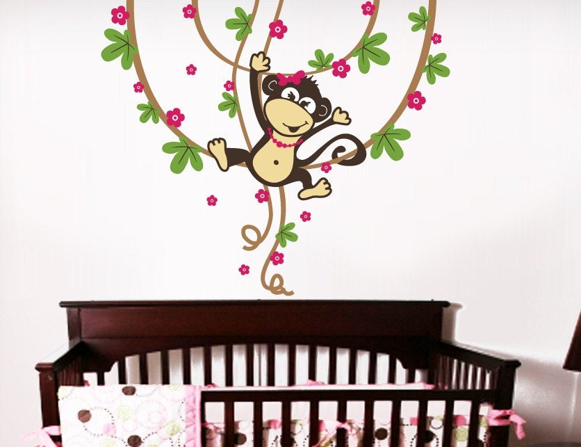 Girl monkey sticker for baby room nursery. Monkey stickers