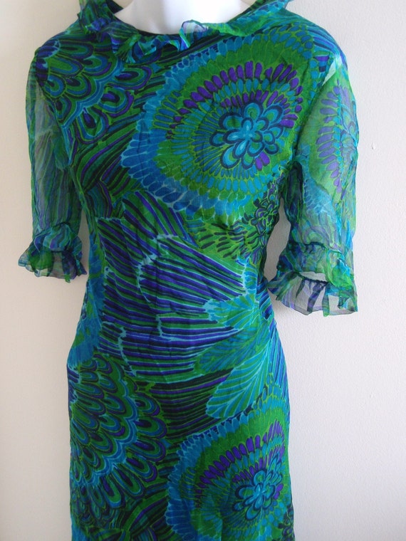 Vintage 60's Blue Purple and Green Dress L by wildthingvintage