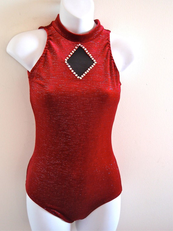 Items similar to Red Sparkly Velveteen Bodysuit Sm, Med, Diamond