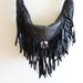 80s Black Leather Tassle Bag- Glam Rock, Fringe, Shoulder Bag