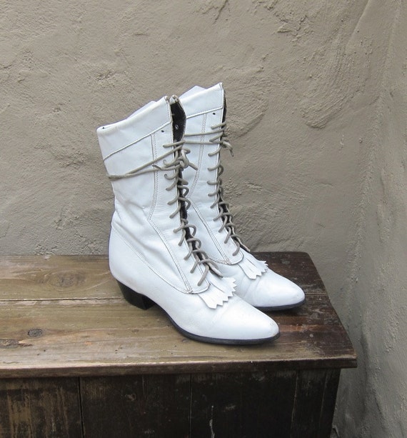 white lace up granny boots