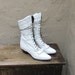 Vintage White Leather Lacer Granny Pixie Boots w/Kilt Detail Ladies Size 7
