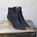 Vintage Sergio Rossi Italian Black Perforated Suede High Heel Booties Size 38.5
